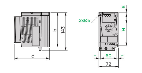 Schneider+B02+ATV12系列带有散热器的变频器(单相电源电压:200～240V)+外形尺寸1